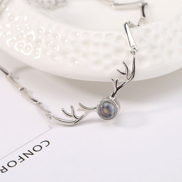 

s925 sterling silver deer вы браслет женщин 100 языки i love вы проекция браслет рождество день святого валентина подарок, Black