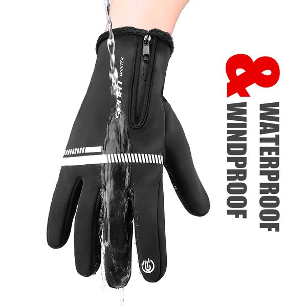 

2019 new cycling men women touchscreen bicycle gloves waterproof sports gloves with warm lining winter bike, Black