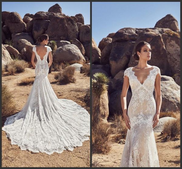 

new calla blanche mermaid wedding dresses v neck lace bridal gowns backless boho bohemian wedding dress robe de mariée custom plus size 704, White