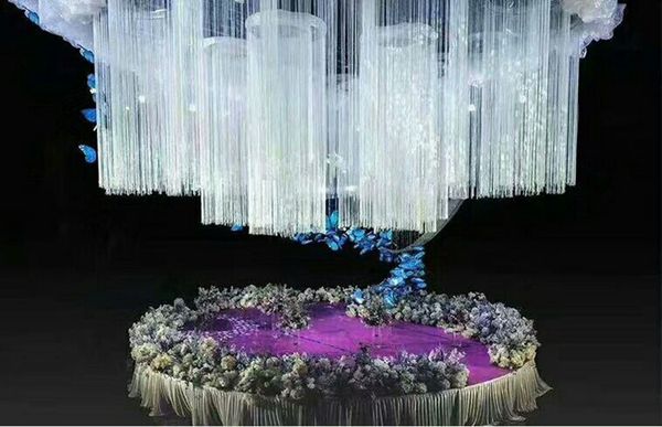 matrimonio arte ferro grande fiore decorazione evento appeso lampadario gor matrimonio palcoscenico sfondo senyu0117