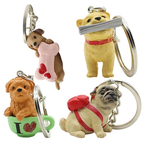 4 teile/los 3d Haustier Hund Liebhaber Tier Schlüsselanhänger Hund Tasche Charme Schlüsselanhänger Modeschmuck Neue Schlüssel Ring Kette Schlüssel Halter