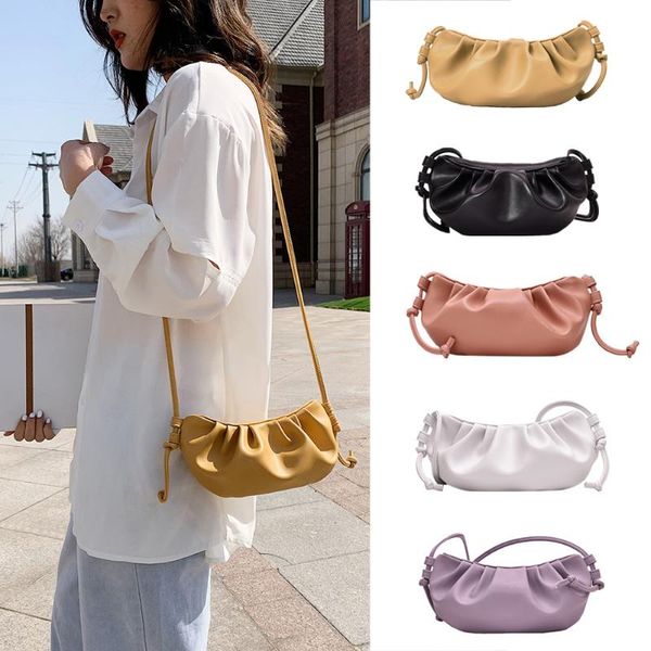 

women pleated messenger bag candy color small shoulder female pu clutch handbags crossbody shoulder purse tide handbag