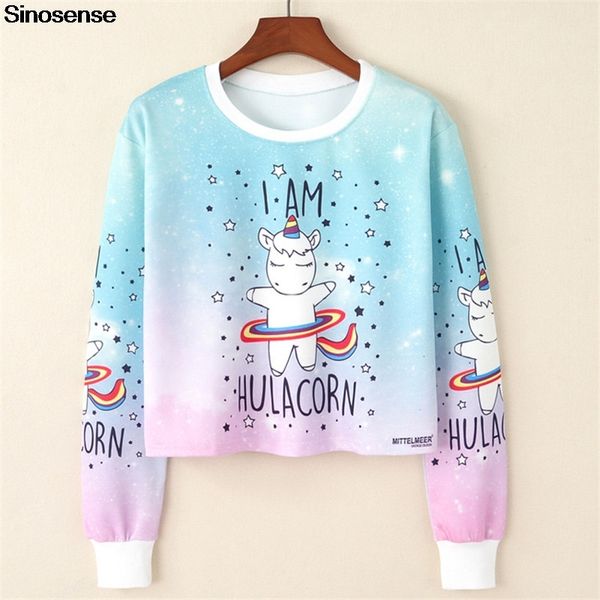 

женщины crop top толстовка с длинным рукавом короткие перемычка tops новая мода хип-хоп streetwear пуловеры unicorn толстовки толстовки, Black