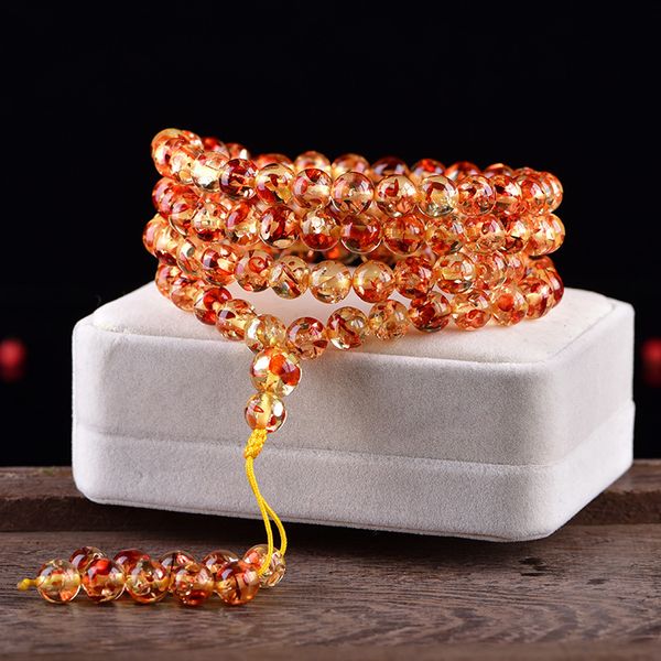 

natural flower amber beeswax bracelet 108 beads amber 8mm beeswax bracelets for women friend add certificate, Black