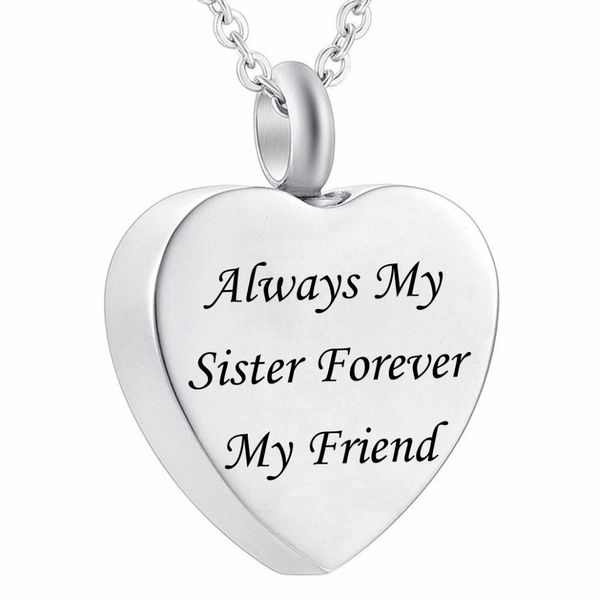 

engraved always my sister forever my friend memorial urn pendant round necklace heart ashes keepsake cremation jewelry, Silver