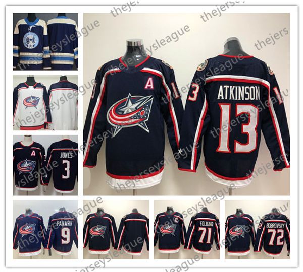 

columbus blue jackets new brand #71 nick foligno 72 sergei bobrovsky 13 cam atkinson 3 jones 9 artemi panarin white navy hockey jersey, Black;red