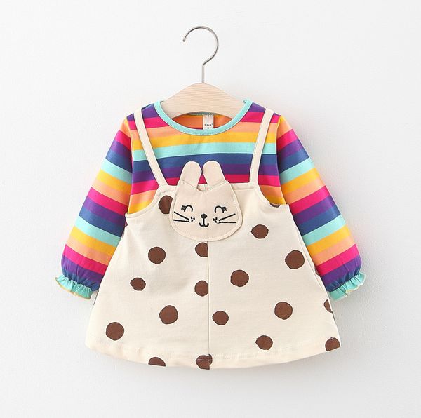 

оптовая весна новые девушки платье вокруг шеи полосатая группа детей платья с длинным рукавом юбка корейский стиль вязать юбка, Red;yellow