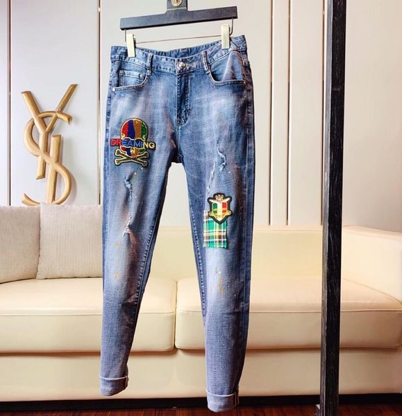 

0323 mens designer jeans new denim pencil pants for men embroidery labeling hip hop individuality classic fad, Blue
