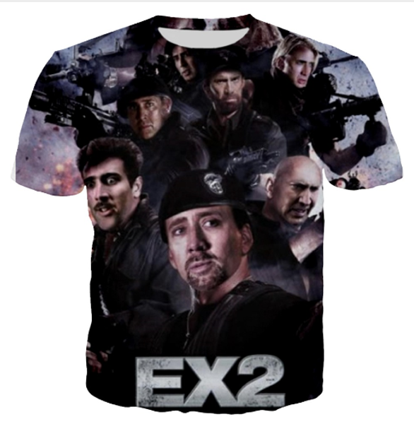 

fashion funny nicolas cage smiling face t-shirt women men summer 3d print short sleeve crewneck casual tees q367, White;black