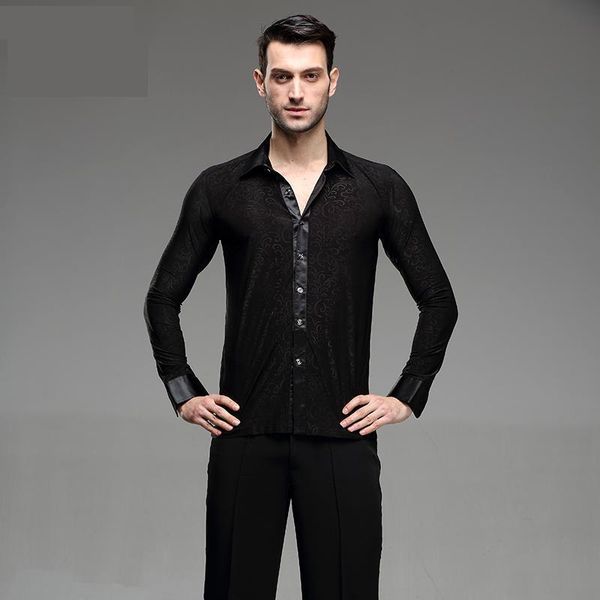 

men latin dance shirt ballroom modern tango samba national standard competition performance long sleeve dancewear, Black;red