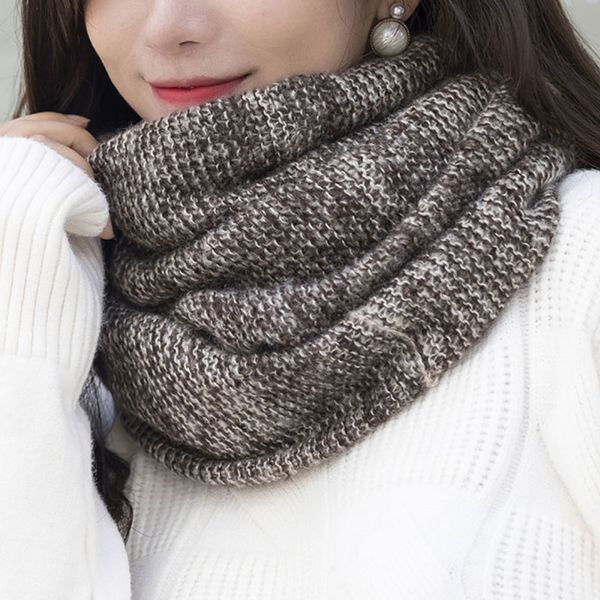 

winter warm scarf 2 circle cable knit cowl neck long scarf shawl outdoor windproof soft knit infinity gs hs, Black