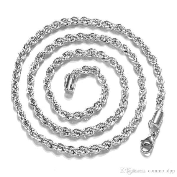 

высокое качество 3mm 925 стерлингового серебра витой веревочки цепи 16-30inches necklaced для женщин мужчин моды ювелирных изделий diy налив, Silver