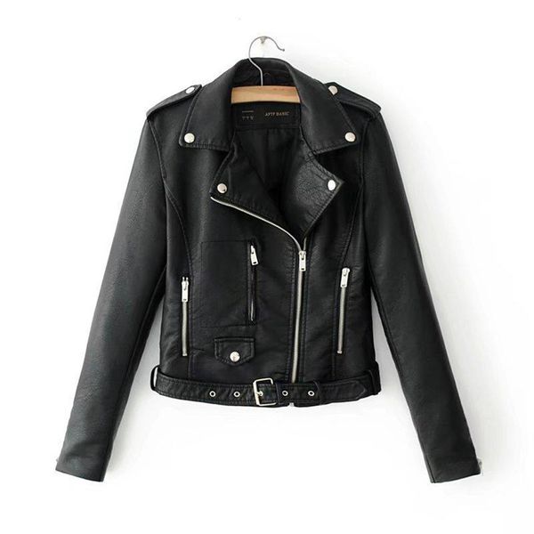 

женская кожезаменитель пальто куртки осень зима zip biker jacket short обрезанного motor крупногабаритной кожаная куртка женщины пальто outw, Black