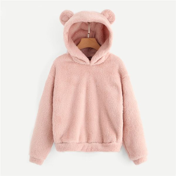 

pink preppy lovely with bears ears solid teddy hoodie pullovers sweatshirt autumn women campus casual sweatshirts, Black