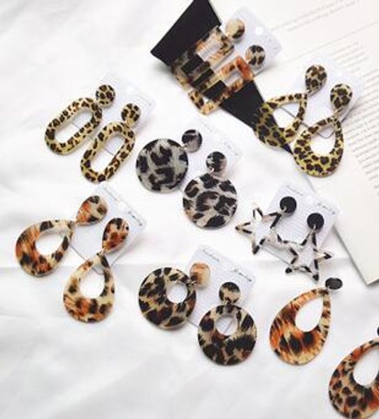 

2019 new design leopard print acrylic geometric round circle square big stud earrings for women girl party jewelry, Golden;silver