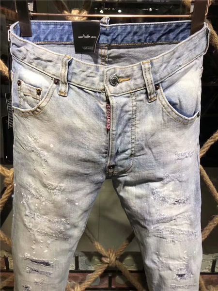 

fashion men jeans cool slim-leg mens ripped jeans fashion designer straight biker jeans causal denim pants style recommended size w44-w54, Blue
