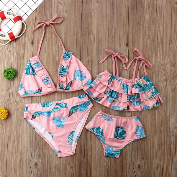 

family matching swimsuit mother daughter two-piece suits 6m-5t kid baby girl bikini swimwears bikini set cute tiered
