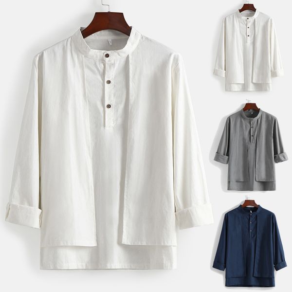 

casual formal shirt men long fashion mens season button casual stand collor 100% cotton shirt blouse mens dress shirts, White;black