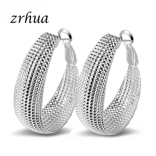 

zrhua 925 sterling silver color big hoop earrings for women wedding engagement jewelry christmas gifts, Golden;silver
