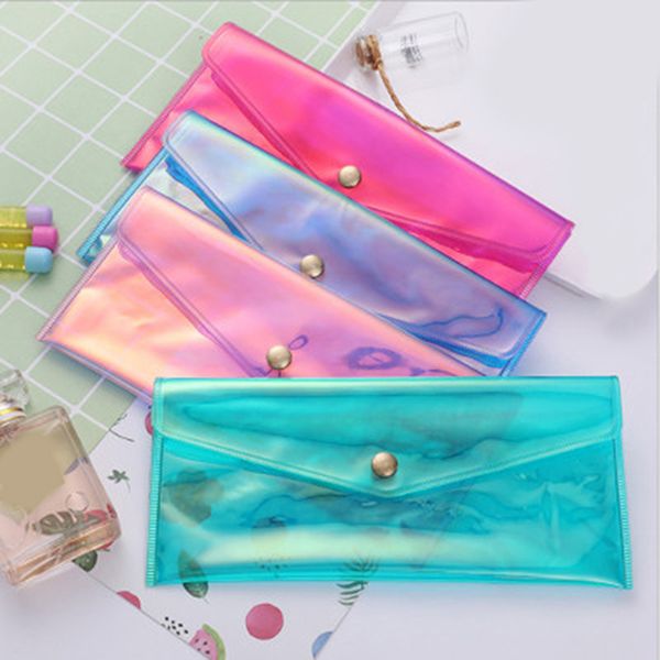 

transparent simple pencil bag korea colorful magic color film reflective student stationery bag large capacity pencil case