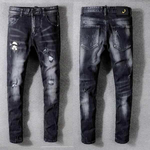 

mens designer jeans ripped badge skinny black jeans 2019 slim fit washed fashion f denim pants trousers big size4w9k, Blue