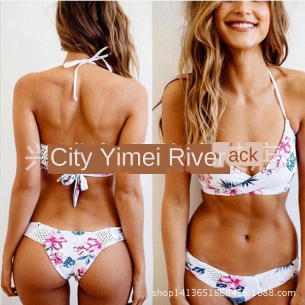 

yi mei white floral bikini swimsuit split bikini swimsuit, White;black