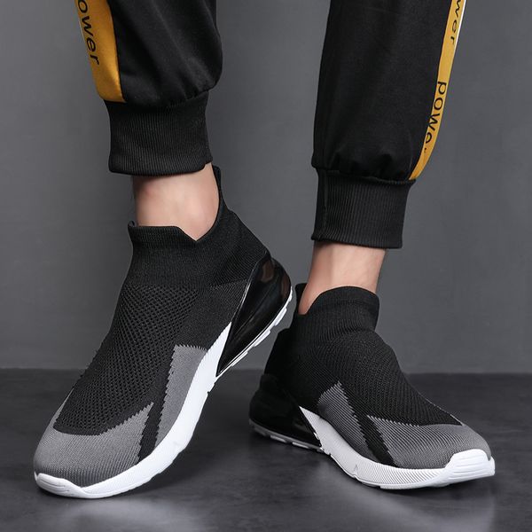 

men shoes sneaker fashion stretch socks sneakers soft slip on casual shoes trendy men chaussures homme loafers tenis masculino, Black