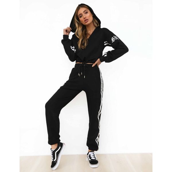 

new 2pcs set hoodies loose hooded sweatshirt+solid long pants 2 pieces sets women clothing suits female tracksuit, White