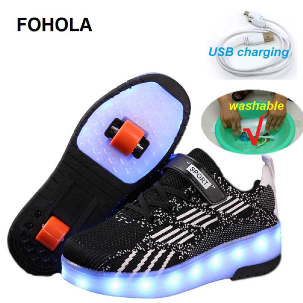 

kids led light shoes girls shoes two wheels luminous sneakers light up heely led roller skate for girls boys fohola