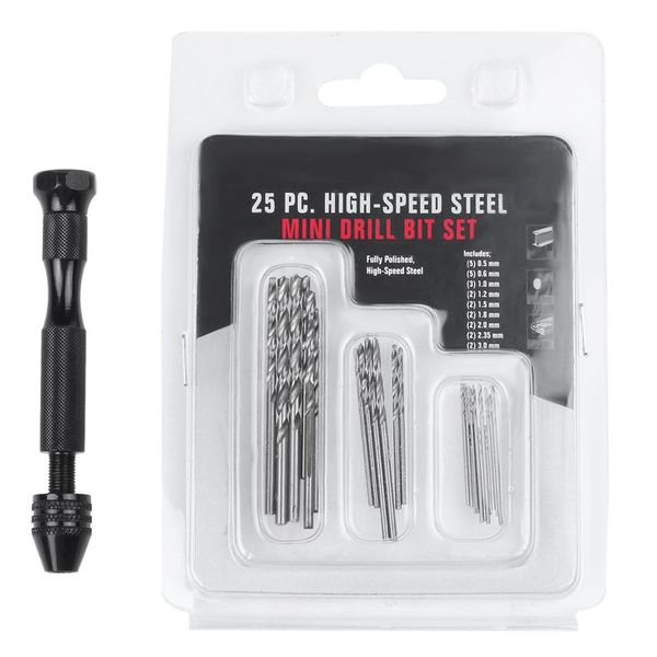 

hand twist drill bits set,diy precision pin vise model mini hand spiral drill with 25pcs 0.3mm to 3.0mm micro-drill bits (black