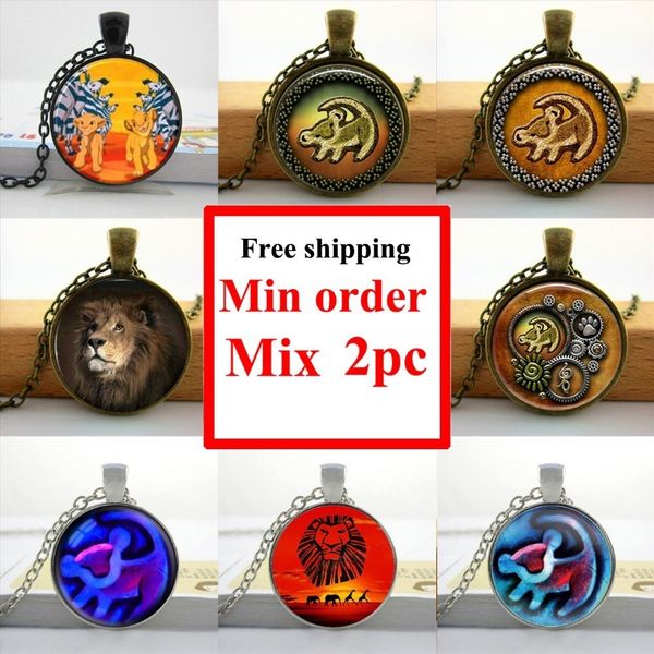 

lion king necklace lion head pendant lion king simba jewelry glass picture pendant hz1, Silver