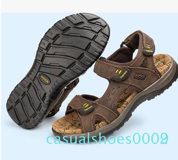 

2017 summer the men's faashion sandals genuine leather flat shoes slippers beach walking casual mens shoessmileseller c02, Black