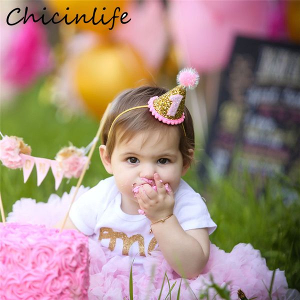

chicinlife 1pcs 1st 2nd 3rd birthday crown headband boy girl 1st birthday party baby shower princess hat hair accessory supplies
