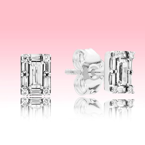 

new sparkling square halo stud earrings summer jewelry for pandora 925 silver rose gold cz diamond earring for women with original box, Golden;silver