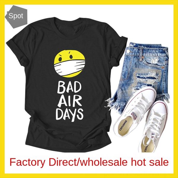 

women's bad air days round collar loose short sleeve base t-shirt women's bad air days round collar loose short sleeve base t-shir, White