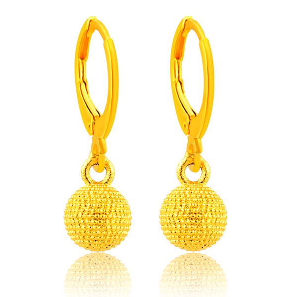 

hoop & huggie trendy real 24k yellow gold filled round ball earrings for women girl fashion jewelry birthday gift, Golden;silver