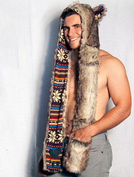 

fashion 3 in 1 scarf hat glove suit winter imitate leather and fur hats lint animal hat lovely cartoon hats scarf glove one, Blue;gray