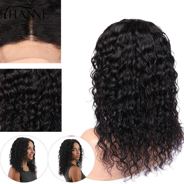 

hanne hair 4*4 lace closure l/m/r part wigs brazilian remy wigs glueless water wave lace human hair wig for black women, Black;brown