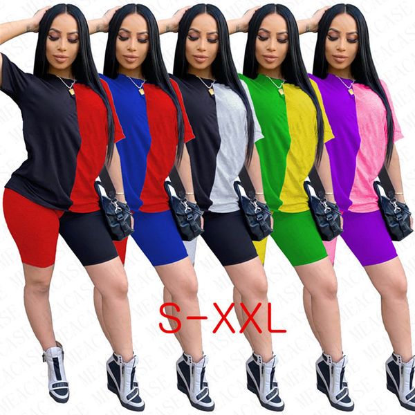

letters print fashion design women tracksuit clothes shorts sets t-shirt + shorts 2 piece outfits casual summer patchwork sport suit nk7101, Gray