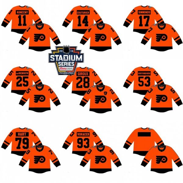 

2019 Stadium Series Philadelphia Flyers 28 Claude Giroux Jersey 17 Wayne Simmonds Shayne Gostisbehere 14 Sean Couturier Carter Hart Orange