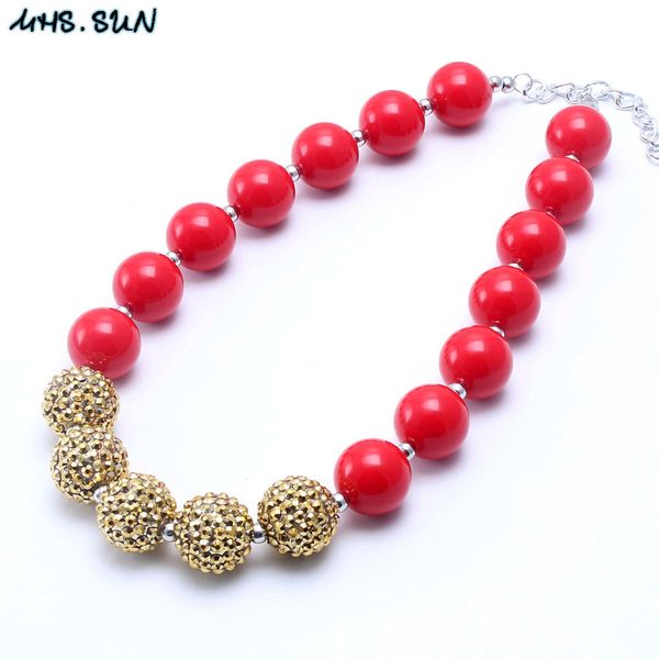 

mhs.sun 2pcs/lot red+gold christmas kids chunky bubblegum necklace girl children beads chunky necklace jewelry party gift, Silver