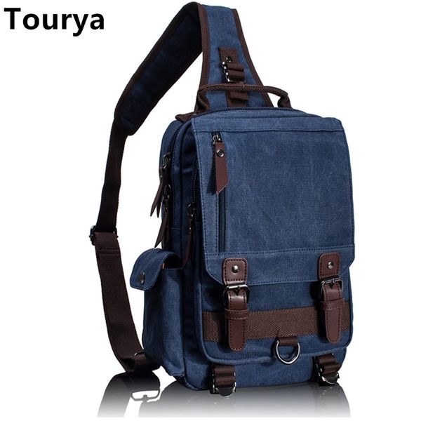 

tourya canvas crossbody bags for men women retro leather messenger chest bag travel single shoulder bag large capacity handbag