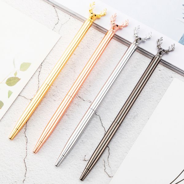 

Cute Deer Head Ballpoint Pen Metal Gel Pen Black Blue Ink Golden Sliver Black Rose Golden Barrel WJ057