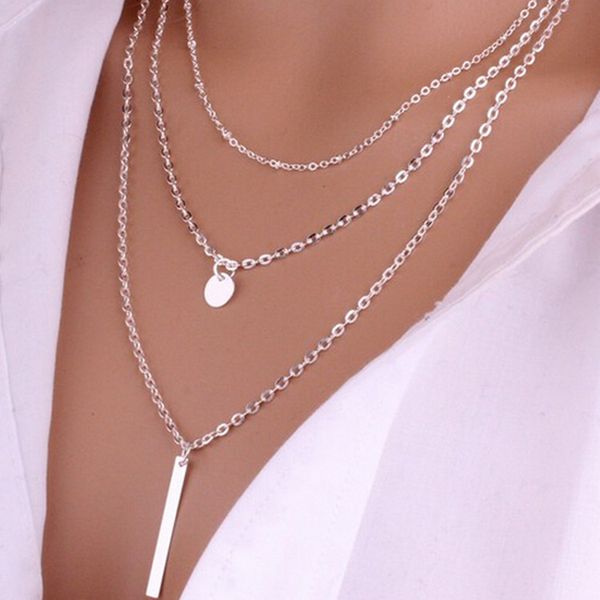 

korean version of the fashion new necklace temperament sequins metal strips multilayer women's necklace wholesale, Silver