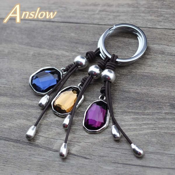 

anslow 2019 fashion cute romantic leather crystal keychain key ring for women's bag door keys friends birthday gift low0007ky, Silver