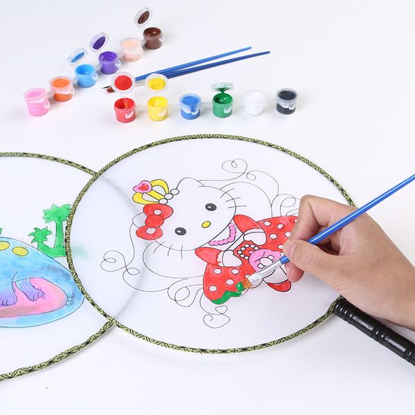 Traditioneller chinesischer Stil für Kinder, Cartoon-Graffiti, DIY, kreative Malerei, Kreis, Palast-Fan, frühes pädagogisches Geschenk für Kinder, kostenloser Versand