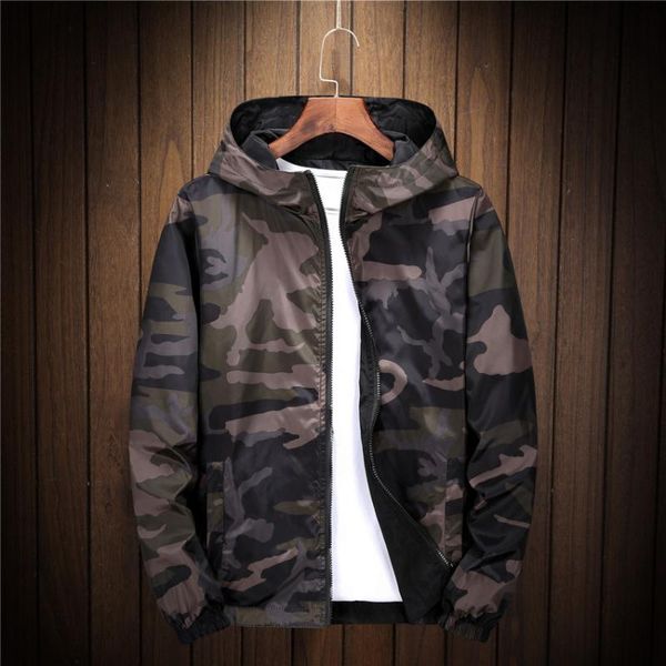 

new spring autumn thin windbreaker jacket mens reversible camouflage street couple jacket coat young male hooded bomber outwear, Black;brown