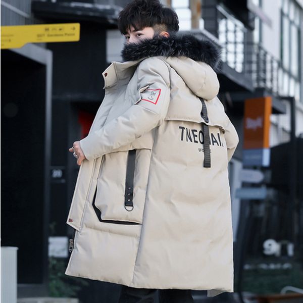 

men's winter jacket new winter down duck jacket long section trend youth handsome camouflage clothes casual beige men, Black