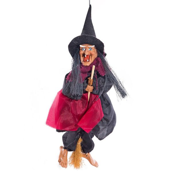 

cute halloween hanging witch dolls voice control prop animated ghost scary riding broom wall hang party outdoor home decoration toys new