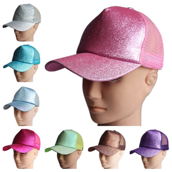

new 14-color baseball hat ponytail fluorescent sequin sun cap mesh cap baseball outdoor travel hat party favor t2c5043